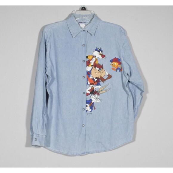 Jerry Leigh Tops - Jerry Leigh Looney Tunes Denim Chambray Button-Up Shirt Sz M